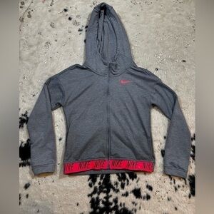 Nike Girl’s Dri-Fit Grey and Pink Full Zip Hooded Jacket Size XL
